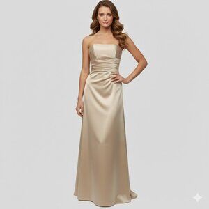 Satin  Strapless Tan Gown